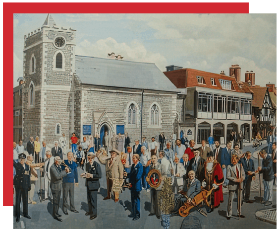 Painting of The Corporation of St Pancras by Nigel Purchase, 1989. Commissioned to commemorate the Corporations Tercentenary.